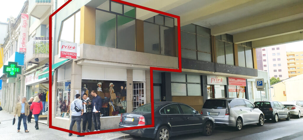Loja e sobreloja no centro de Vila Nova de Gaia Ruas Marquês Sá da Bandeira e Rua Serafim Rodrigues Rocha